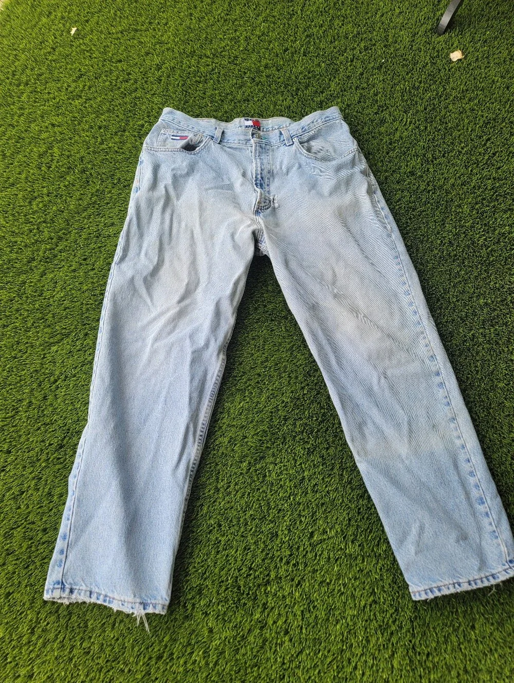 Vintage Tommy Hilfiger Men's Jeans | 36x30 | Light Wash | Y2K Distressed Denim